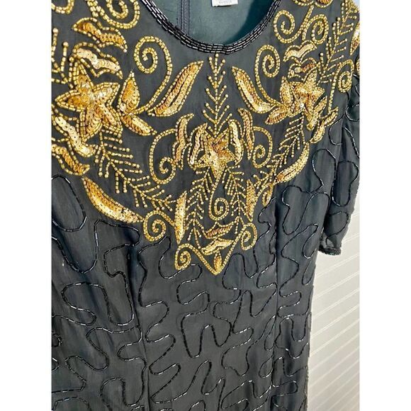 Mark & John By Gopal Black Sheer Beaded Gold Embroidered Dress Medium - Picture 6 of 13